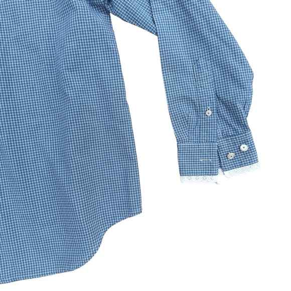 Ralph Lauren Pajama Top Womens Long Sleeve Lace Button Down Cotton Blue Large - Picture 4 of 8